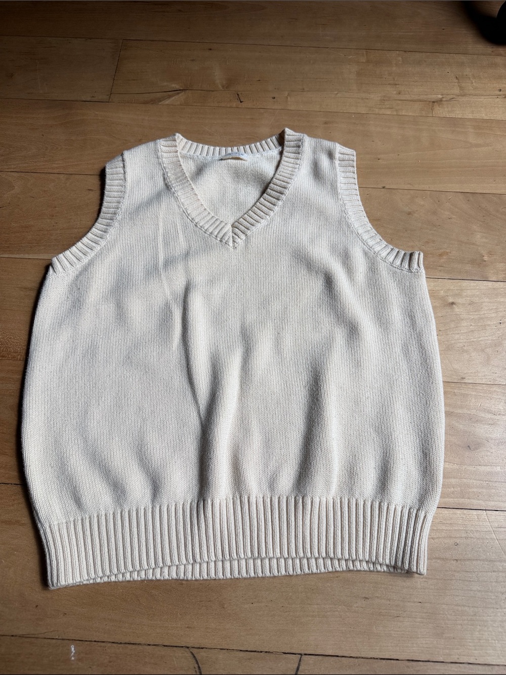 Brandy Melville Cream V-Neck Knit Sweater Vest